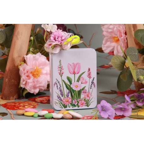 Boite métal rectangle haute fleurie