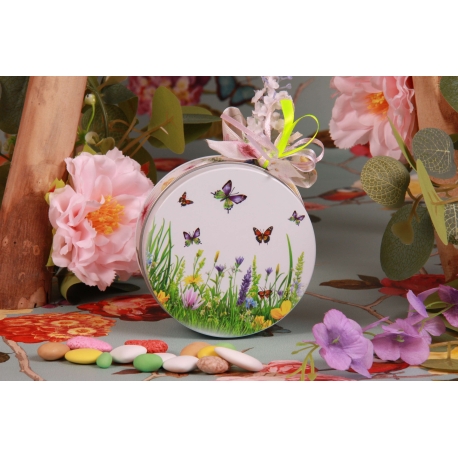 Boite métal ronde papillon