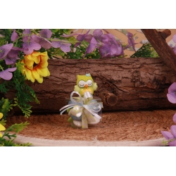 Hibou vert sur boite carrée