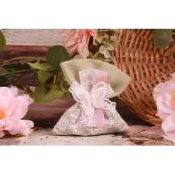 Double fleur sur pochon dentelle vert