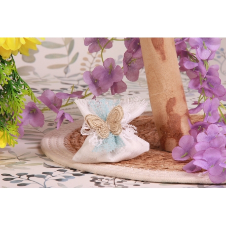 Papillon or sur pochon écru