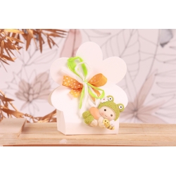Bébé grenouille sur boite fleur