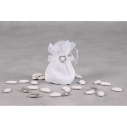 Pochon blanc cœur strass - Boîtes à dragées - Dragées Braquier