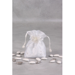 Pochon blanc brodé perles - Boîtes à dragées - Dragées Braquier