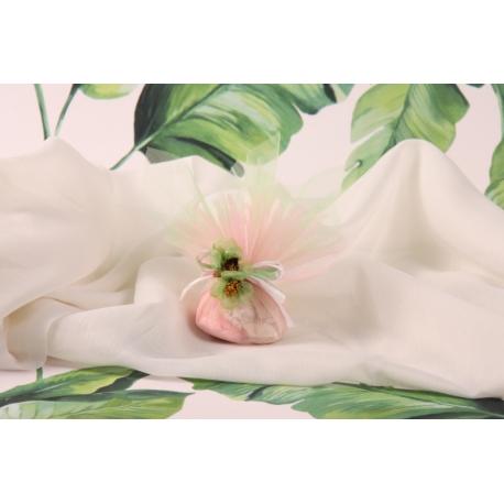 Fleurs vertes sur tulle rose - Boîtes à dragées - Dragées Braquier