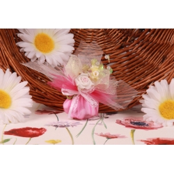 Bouquet fleur rose sur tulle - Boîtes à dragées - Dragées Braquier