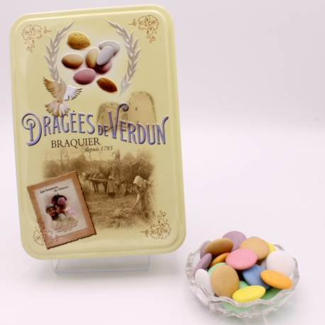 Disque Chocolat, Boîte métal "Amour et Gourmandises" 400 g - Dragées Braquier, confiseur chocolatier à Verdun