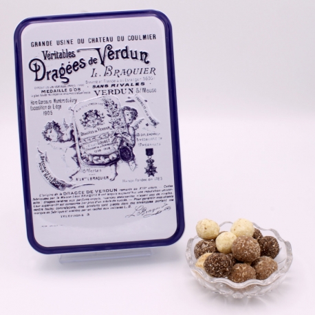 Léon Braquier Coconut, "Braquier Certified" metal-box 400 g - Dragées Braquier, confiseur chocolatier à Verdun