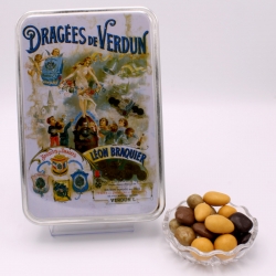 Chocolate, "Braquier Poster" metal-box 400 g - Dragées Braquier, confiseur chocolatier à Verdun