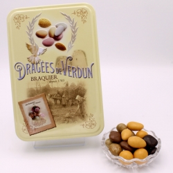 Chocolate, Boîte métal "Amour et Gourmandises" 400 g - Dragées Braquier, confiseur chocolatier à Verdun