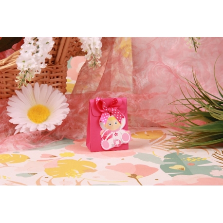 Pochette Bébé hochet rose - Boîtes à dragées - Dragées Braquier
