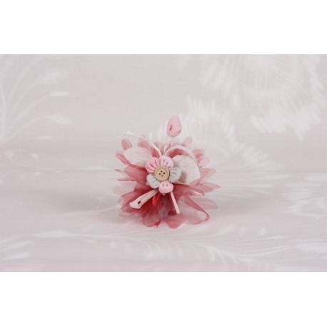 Fleur taupe et rose sur tulle - Boîtes à dragées - Dragées Braquier