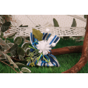 Piquet œillet sur pochon blanc rayé bleu/vert