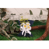 Bouquet fleur blanche sur pochon bleu
